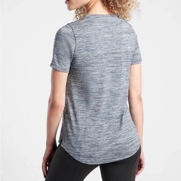 Athleta Top Women M Gray Space Dye Breezy Scoop V Neck Cap Sleeve Gym Shirt - Picture 2 of 8